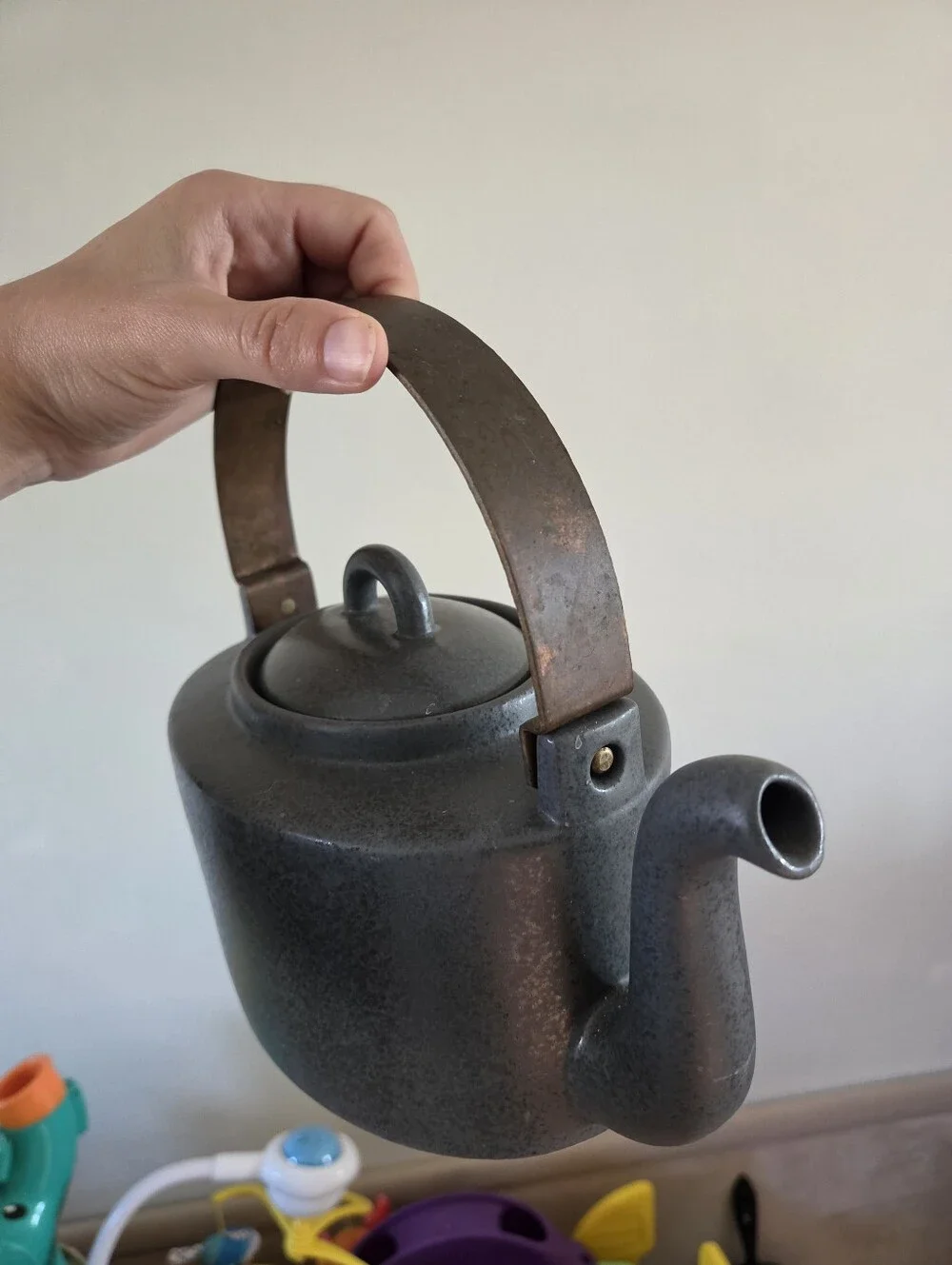 Design House Stockholm Matte Black Speckled Teapot with Copper Handle